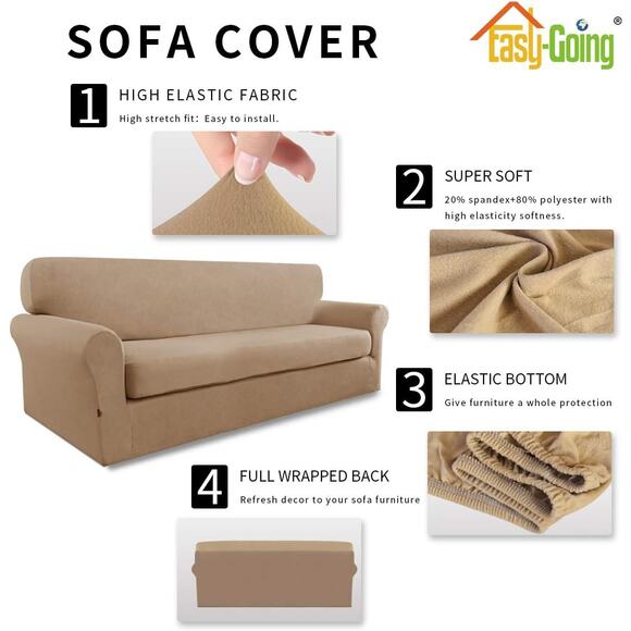 Microfiber Stretch Sofa Slipcover 2 Pieces (Loveseat, Camel） - Picture 3 of 7